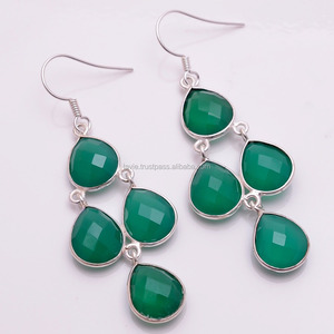 Boucles d'oreilles en onyx vert naturel faites à la main bijoux fins boucles d'oreilles en argent sterling 925 fabricant de bijoux - Product Image 1