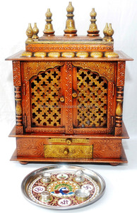 <strong>Best</strong> Hand Painted Copper Wooden <strong>Temple</strong> With Gate Traditional Pooja Mandir Wall Mounted Mandap Sheesham Wood Altar for Worship - Product Image 3