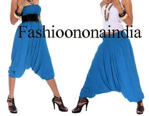 Sky Blue Aladdin กางเกงฮาเร็มทรงหลวมสไตล์ฮิปปี้,เสื้อผ้าฝ้ายใส่ได้ทั้งชายหญิงพิมพ์ลายดอกไม้สีน้ำเงินพิมพ์ลาย - Product Image 3