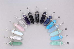 Colgante de diente en forma de hexágono con lápiz de punta de cristal de Plata de Ley 925 con colgante de cuerno de piedras preciosas - Product Image 5