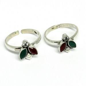 Shri Ashapura Jewels Designer Red Onyx_Green Onyx_White CZ 925 Sterling <b>Silver</b> Bezel Set Bohemian <b>Toe</b> <b>Rings</b> for Women/Unisex - Product Image 1