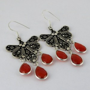 Pendientes Huggie de Plata de Ley 925 con Forma de Corazón para Mujer, Estilo Bohemia, Carnelian, Joyas Shri Ashapura Hechas a Mano - Product Image 3