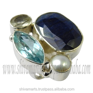 Nuovo modello fatto a mano 925 argento Sterling blu zaffiro Multi pietra anello in argento fantasia gioielli in argento eternità Vermeil anelli - Product Image 2