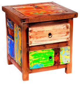 Table de chevet en bois récupéré industriel et vintage fait à la main avec 2 tiroirs ameublement moderne salle à manger chambre utilisation extérieure - Product Image 2