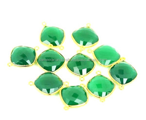 Onyx vert résultats de pierres précieuses forme de coussin plaqué or fabrication de bijoux à facettes pendentif fait main connecteur de lunette - Product Image 3