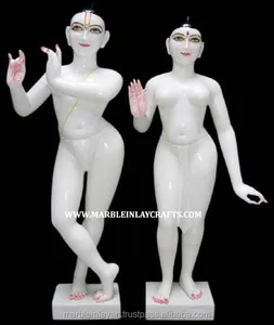 Isnikon Radha Krishna Murti en marbre blanc, limité - Product Image 1