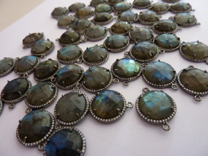 หินอัญมณี925ทำจากหินลาบราดอไรต์ CZ ทรงกลมสีเงิน - Product Image 3