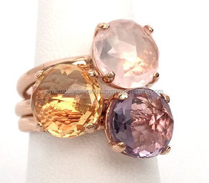 Bague en améthyste naturelle, anneau plaqué or Rose, pierre précieuse - Product Image 2