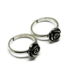Atractiva forma de flor oxidado plata esterlina 925 del dedo del pie de plata anillos hechos a mano - Product Image 4