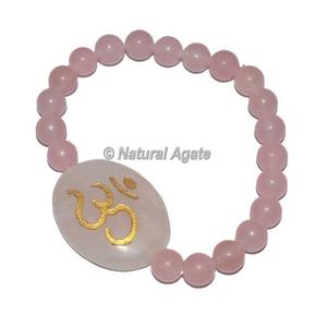 Bracelets Om en pierre de guérison naturelle, Bracelet en pierre de Quartz Rose au prix du marché, vente en gros - Product Image 1