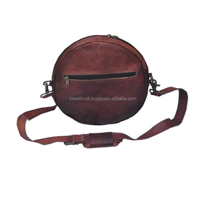 Sac bandoulière rond en cuir vintage LOWELL CRAFT, sangle réglable, unisexe, fermeture à boucle durable, protection RFID, 7 pouces, usage quotidien - Product Image 2