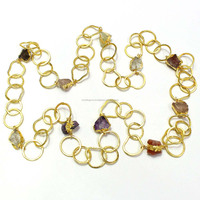 Collier ras du cou pour femme en alliage plaqué or 22 carats, motif croix et lettres, pierres brutes, maillons longs, idéal pour les fêtes, fiançailles et anniversaires