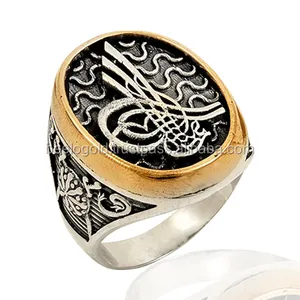 Huge Elegant 925K Sterling Silver Ottoman Tugra Men Ring Wholesale for Turkey Trendy Traditional Men Jewelry