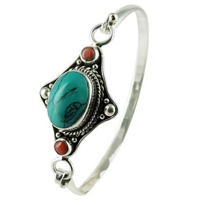 Brazaletes de Plata de Ley 925 con Turquesa y Coral, Joyería de Moda Bohemia, Cristiana, Unisex, India - Product Image 1