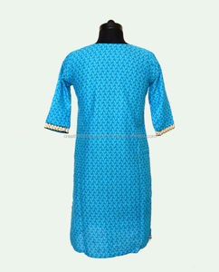 Chalecos étnicos largos Kurti lavables a máquina bordados de algodón azul de estilo moderno vestido indio adultos señoras ropa informal Digital - Product Image 4