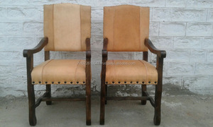 Silla de comedor con cojín de cuero antiguo moderno con brazo de altura ajustable patas de acero inoxidable para oficina en casa - Product Image 2