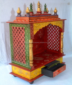 Maravilhosamente pintado à mão Templo De Madeira Com 1 Gaveta Handmade Templo De Madeira para Casa Tradicional Pooja Mandir Indian Sheesham - Product Image 1