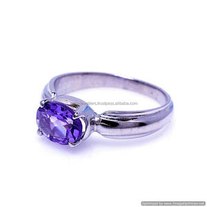 Stylish Sterling Silver <b>Fine</b> <b>Ring</b> with Natural Amethyst Gemstone for Wedding Engagement Gift Party or Anniversary - Product Image 1