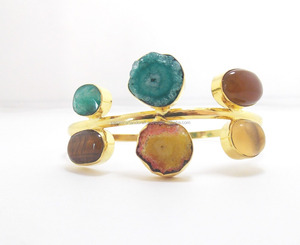 Multi <strong>Stone</strong> Gemstone With Gold Plated Handmade Vintage Design Natural Shape Adjustable Fashionable Gift for Her <strong>Bracelet</strong> Bangle
