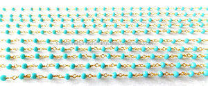 Cadena de Rosario al por mayor con piedra turquesa facetada, piedras preciosas semipreciosas chapadas en oro, alambre envuelto, elegante, con cuentas, oración Mala - Product Image 3