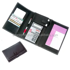 RFID Blocking long size trifold genuine leather travel wallet with calculator holder and pen loop