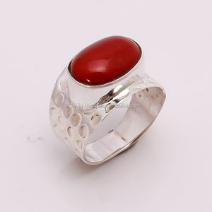 Anillo de Plata de Ley 925 con piedras preciosas de Coral Natural, joyería de plata antigua para regalo de fiesta de compromiso directo del proveedor - Product Image 1