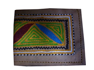 Bohemian Ethnic Genuine Leather Pillow-Shaped Wallet Embroidered Geometric Pattern Colorful <b>Stitching</b> Design Unisex Wedding <b>Gift</b> - Product Image 3