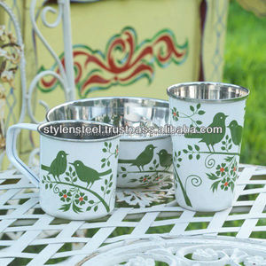 Ensemble de tasse à café en acier inoxydable imprimé, vert, Camping voyage randonnée, émail facile à transporter - Product Image 3