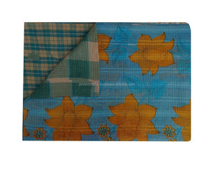 Wholesale Pure Cotton Kantha Throw Twin Size Floral Reversible Sari Quilt - Product Image 1