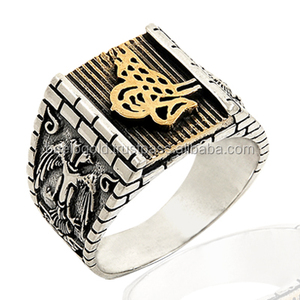 Anillo de Plata de Ley 925 de doble cabeza, otomano, Imperio Tugra, águila, hombre, sultán - Product Image 1
