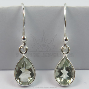 Fil de fer Boutique de cadeaux Véritable AMETHYSTE VERTE Poire Pierres précieuses à facettes Fabuleux Mignon Boucles d'oreilles en argent sterling massif 925 - Product Image 2