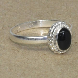 Oval Cab <b>Black</b> Onyx Gemstone <b>Ring</b> 925 Sterling Silver <b>Ring</b> With Silver Plated Bezel Setting Latest Fashionable <b>Ring</b> For <b>Women</b>. - Product Image 2