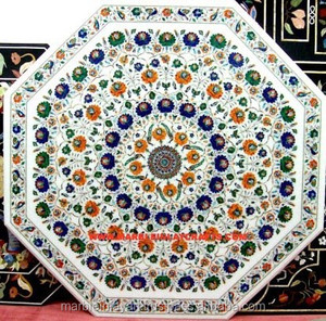 White Marble Pietra Dura Octagonal Shape Dining Table Top - Product Image 1