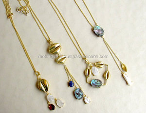 Pendentifs en coquillage cauri multicolores Colliers en pierres précieuses naturelles Bijoux de charme en alliage pour mariages fêtes fiançailles - Product Image 2