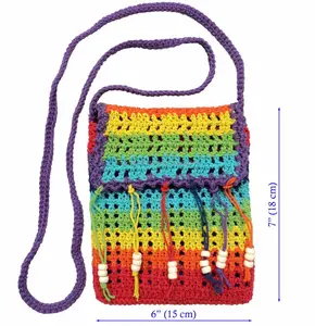 กระเป๋าถือสะพายไหล่ถักโครเชต์หลากสีขนาดเล็ก ทำมือ - Product Image 1