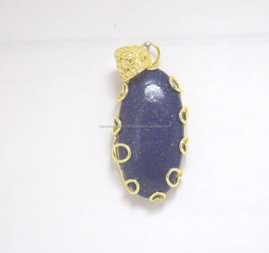Colgante de collar de fianza individual, piedra preciosa de lapislázuli Natural, chapada en oro forma ovalada, alambre de Hip Hop envuelto para fiestas, regalos para ella - Product Image 3