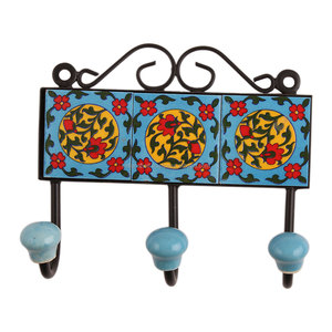 Handmade Ceramic Tiles Hook Turquoise Yellow Antique Wall Hooks Hangers Reusable Utility Hat Bags Clothes Heavy Duty - Product Image 2