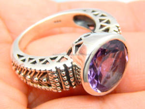 แหวนควอตซ์อเมทิสต์สไตล์คลาสสิกสีเงินสเตอร์ลิง925ได้รับการรับรองจาก Cma สำหรับงานหมั้นในงานแต่งงานและงานปาร์ตี้ - Product Image 4