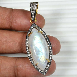 Connecteur en argent sterling 925 fait main avec diamants pavés et pierre de lune arc-en-ciel facettée chatoyante, idéal pour les fêtes et les occasions classiques - Product Image 5