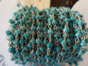 Cuentas redondas chapadas en oro, pulsera de piedras preciosas turquesas, collar, pendiente, estilo roario, cadena de cuentas envuelta de alambre - Product Image 6