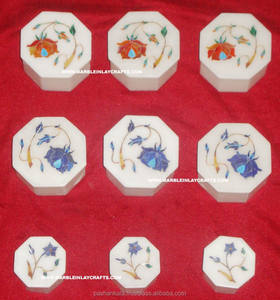 Caja de mármol con incrustación hecha a mano, caja de piedras preciosas blancas - Product Image 1