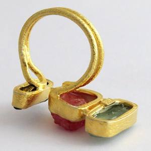 Élégant Prehnite _ bague plaquée or en argent Sterling 925, Onyx noir et rubis - Product Image 5