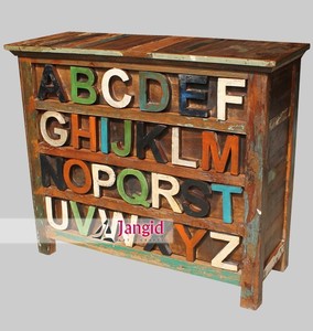 Vintage Reclaimed Natural <b>Wood</b> Living Room Cabinets Storage Buffet Cabinet <b>Letters</b> Handcrafted For Hotel Farmhouse - Product Image 2