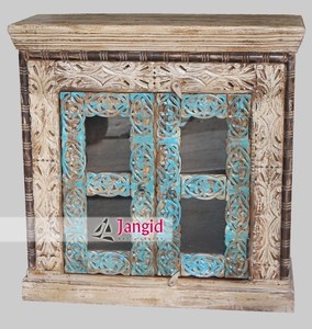 Gabinete de Almacenamiento Vintage de Madera Reciclada con Puerta de Persiana Turquesa Envejecida para Sala de Estar, Requisitos Personalizados, Precio al por Mayor - Product Image 5