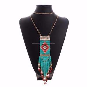 Handmade Happiness Vintage Seed Beads Pendant <b>Statement</b> Bib Chain Women Gold Tone Choker <b>Necklace</b> - Product Image 1