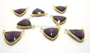 Handmade Boho <b>Connector</b> Birthstone Jewelry Double Bail CZ Gold Plated Amethyst Gemstone Gold Plated Bezel Birthstone <b>Accessories</b> - Product Image 4