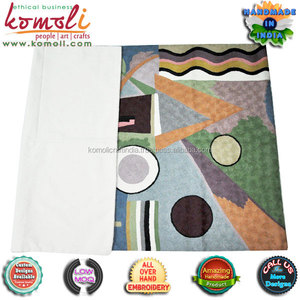 พรมขนสัตว์ลายเรขาคณิตทันสมัย ทำด้วยมือจากอินเดีย - Product Image 4