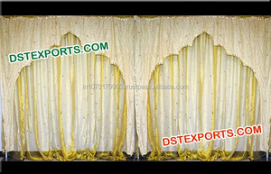 Telón de Fondo Blanco y Dorado para Mandap de Boda, Telón de Fondo Plisado para Mandap de Boda, Telón de Fondo Bordado para Escenario de Boda - Product Image 2