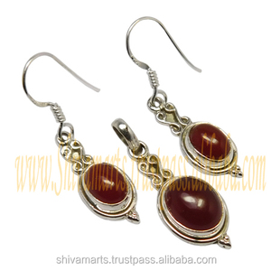 2023 nueva moda India boda aniversario regalos 925 plata esterlina cornalina piedras preciosas pendientes conjuntos hecho a mano colgante pendiente - Product Image 2