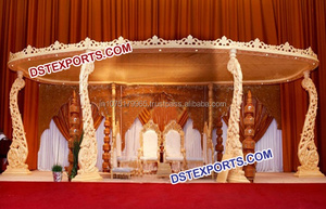 Mandap Ukir Kayu Elegan untuk Pernikahan, Mandap Set Ukiran Kayu Buatan Tangan, Mandap Pernikahan Ukir Kayu